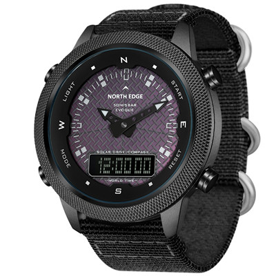EVOQUE Sports Waterproof Solar Rechargeable Watch Pedometer Compass Multi-function Light Wave Dual D