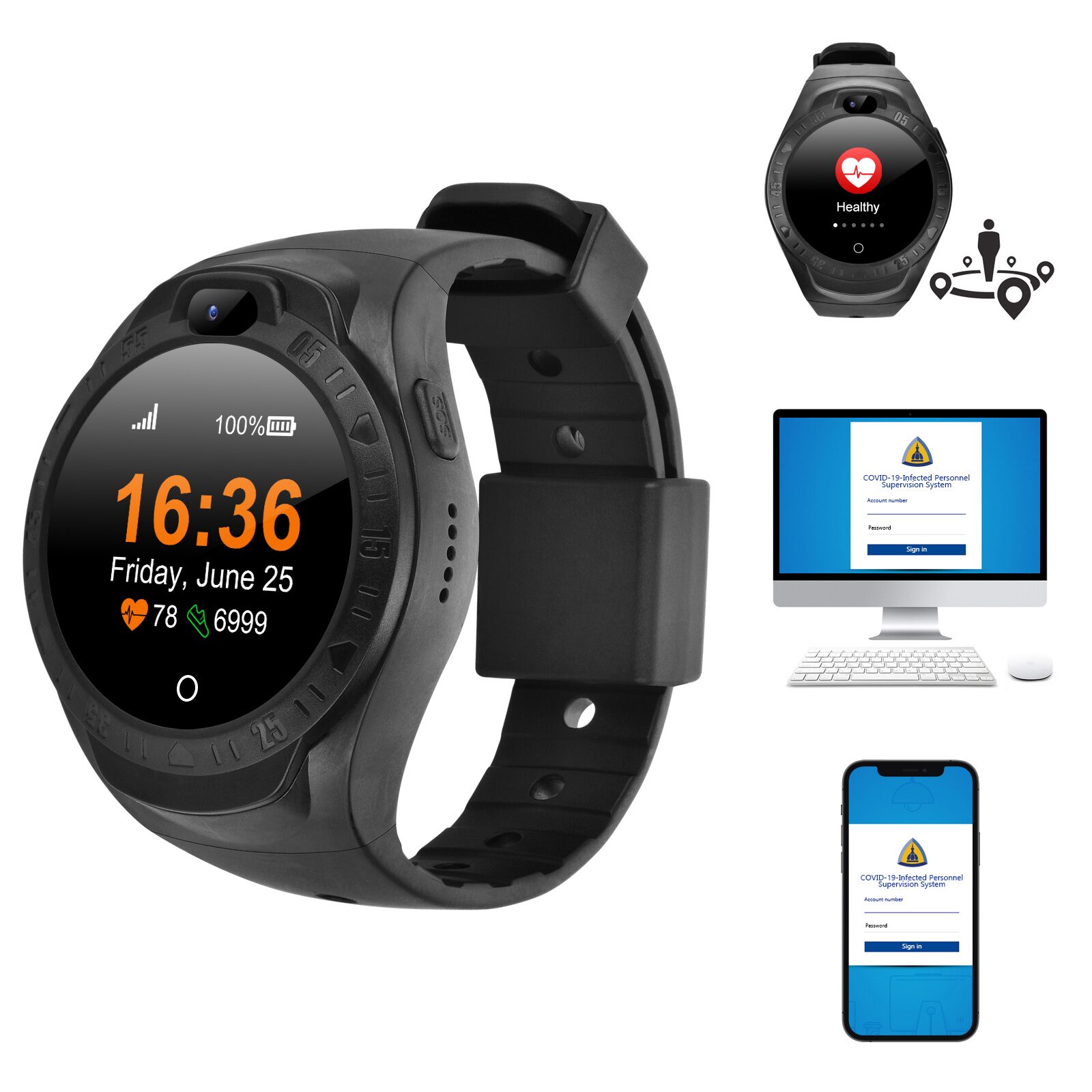 A9 Watch with companion app and monitoring console